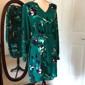Long-sleeved green botanical boho dress by Merona